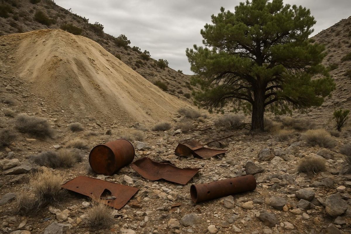 Placer tailings and pinyon on the Osceola mining ground
